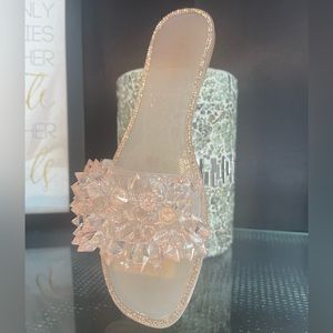 “BRIGHTER” NUDE STUDDED JELLY FLAT SANDALS